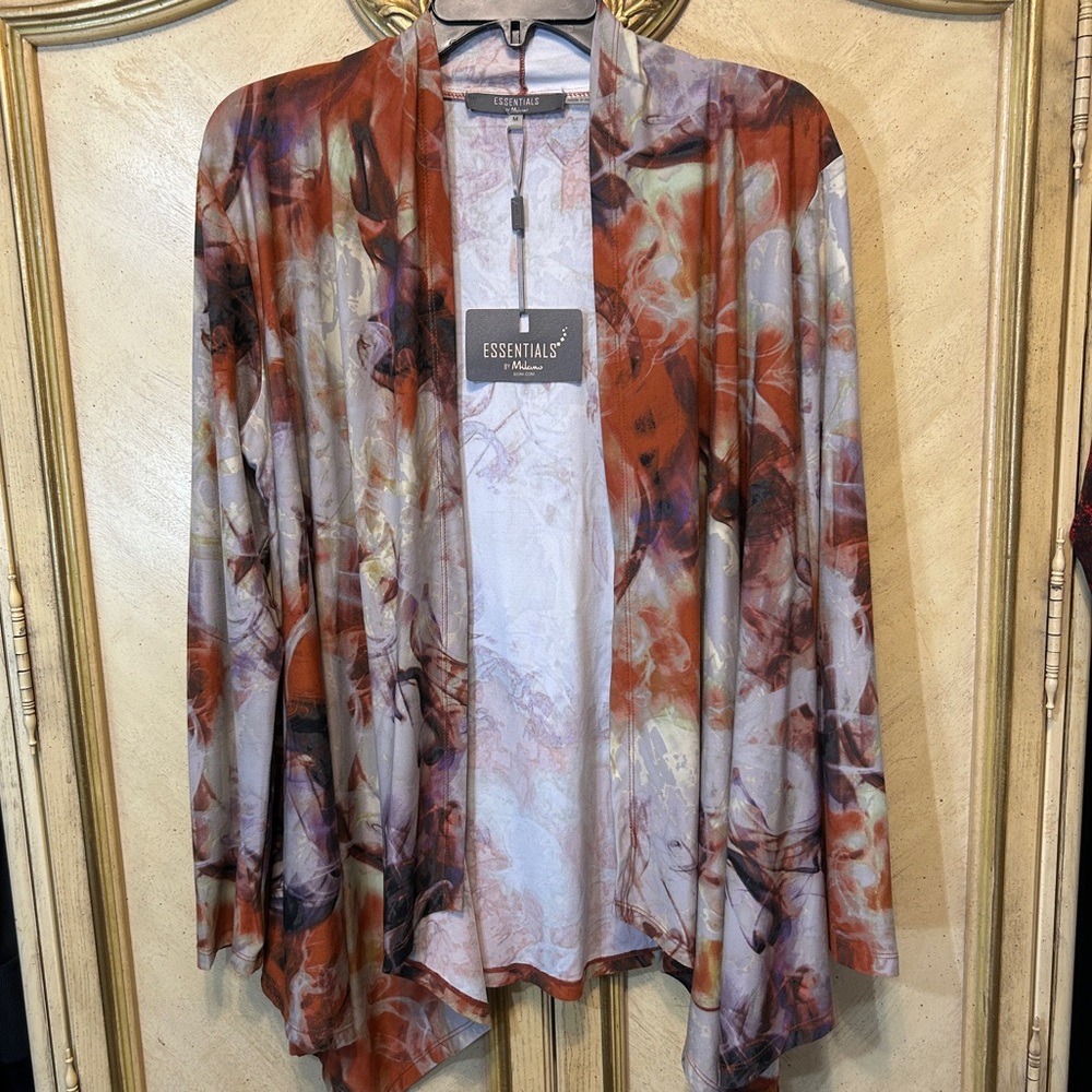 Essentials by Milano Rust Orange Open Front Waterfall Fall Cardigan NEW NWT